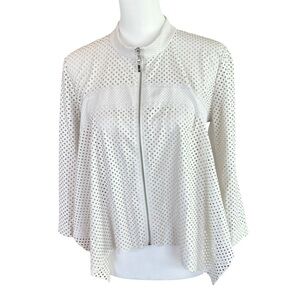Alberto Makali New York White Perforated Leather Zip-Up Jacket Size M
